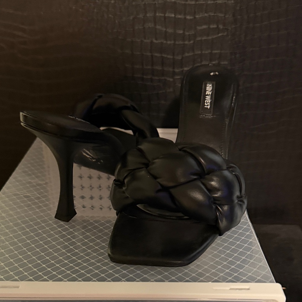 Nine West Black Braided Heeled Mules